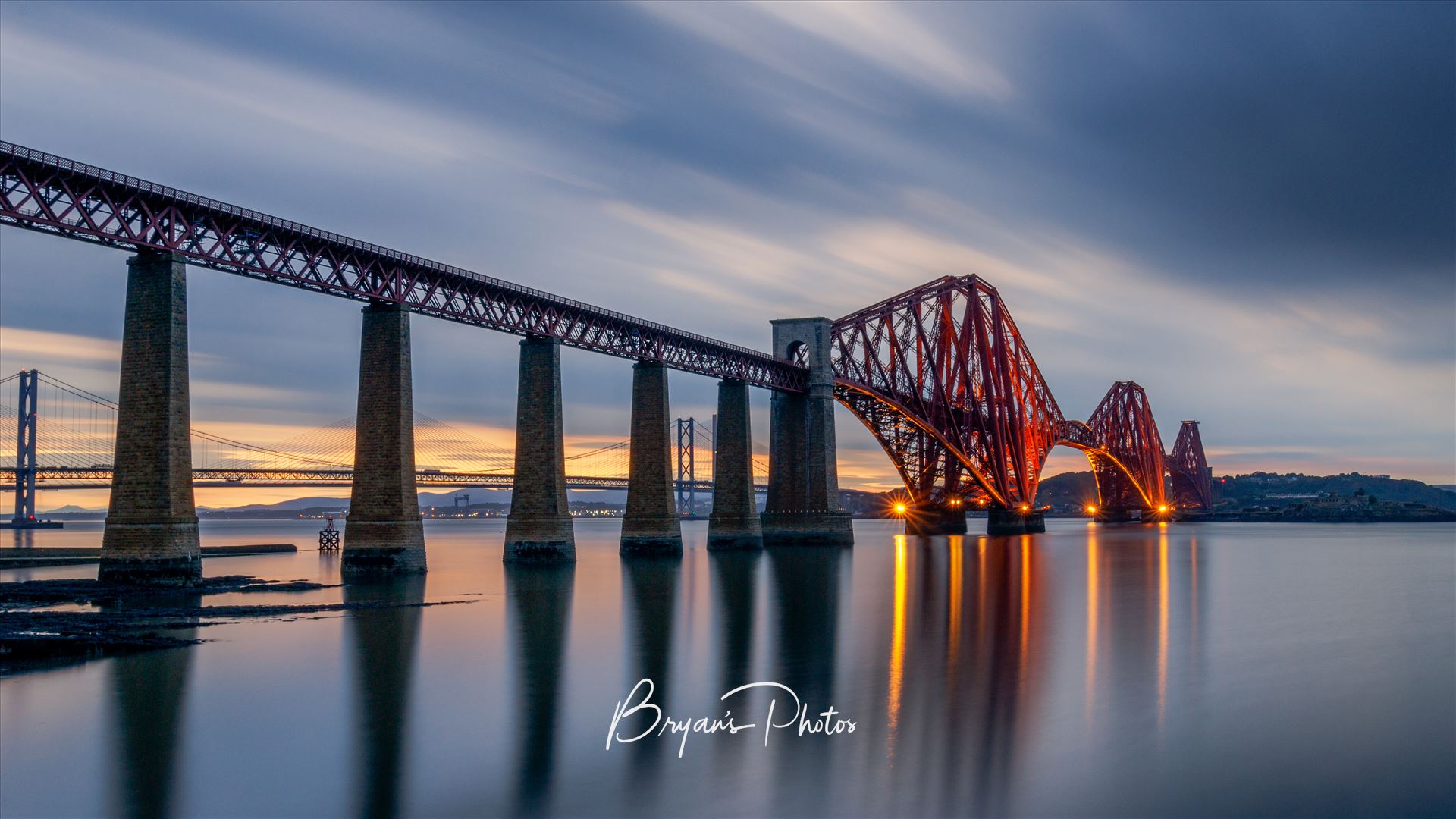 Rail Bridge Panorama - A long exposure panoramic photograph of the Forth Rail Bridge taken from South Queensferry. by Bryans Photos