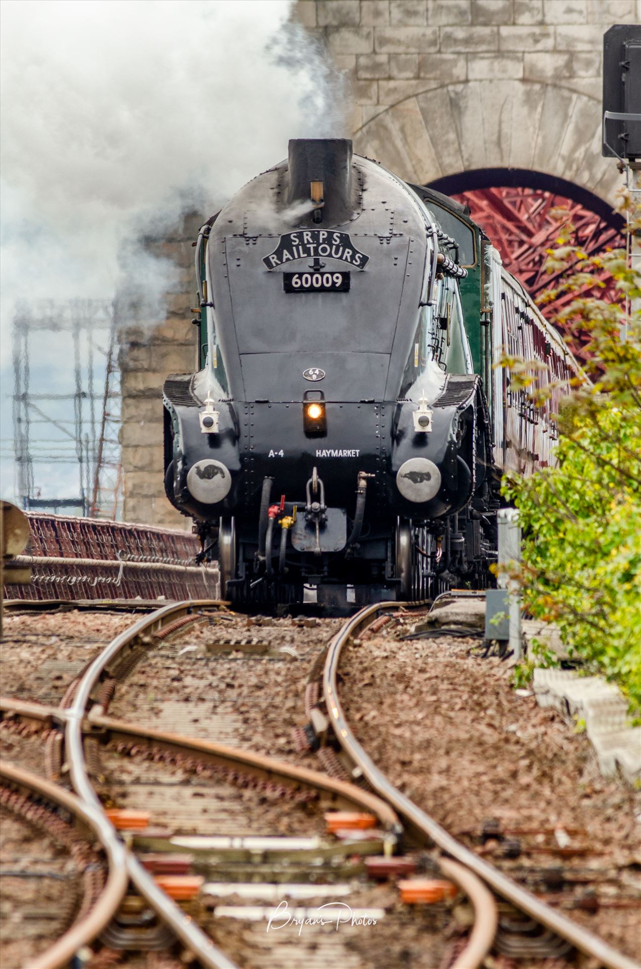 Union Of South Africa - A colour photograph of the Union Of South Africa in full steam as it crosses the Forth Rail Bridge. by Bryans Photos