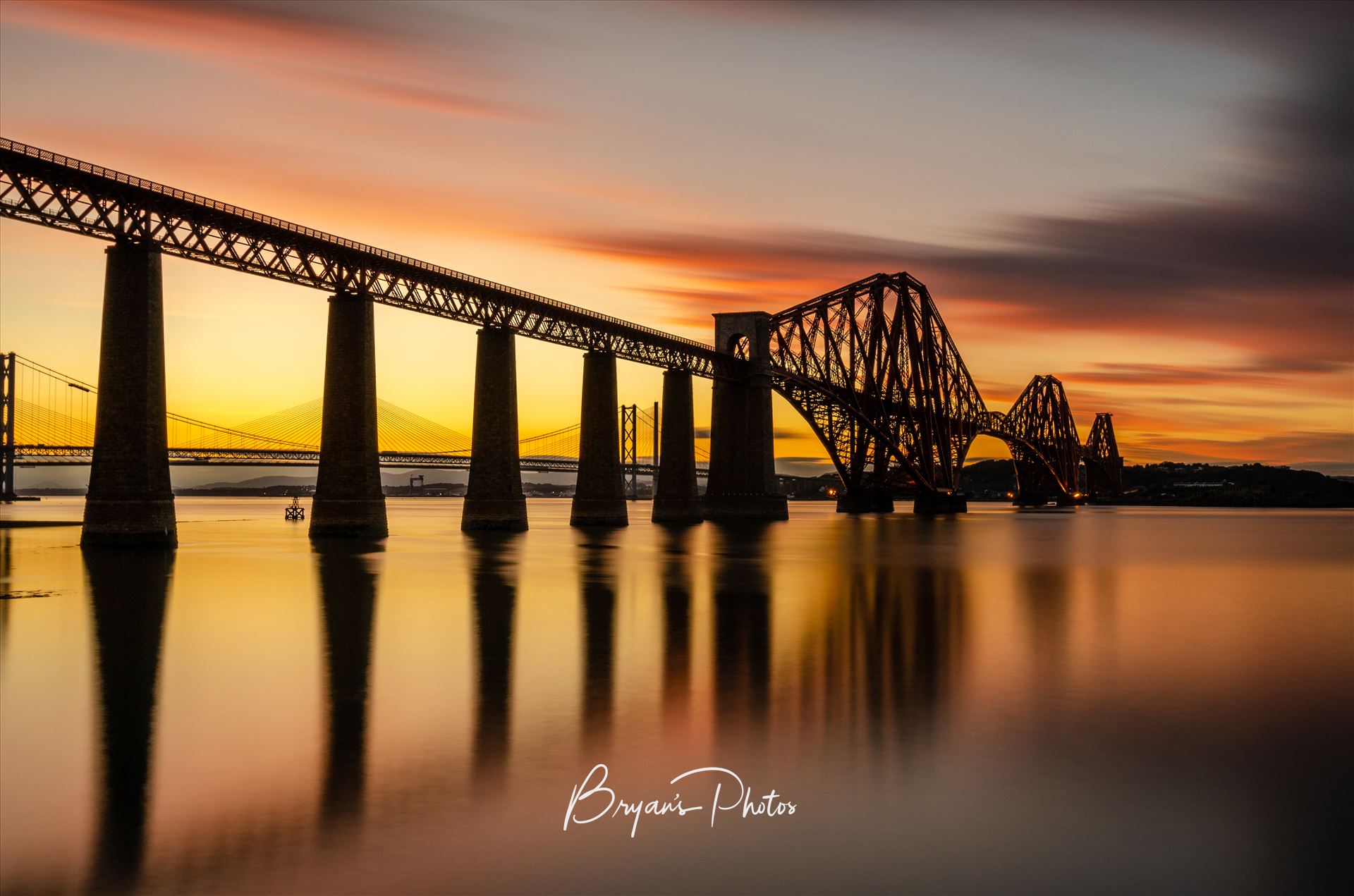 Rail Bridge Sunset - A photograph of the Forth Rail Bridge taken at sunset from South Queensferry. by Bryans Photos