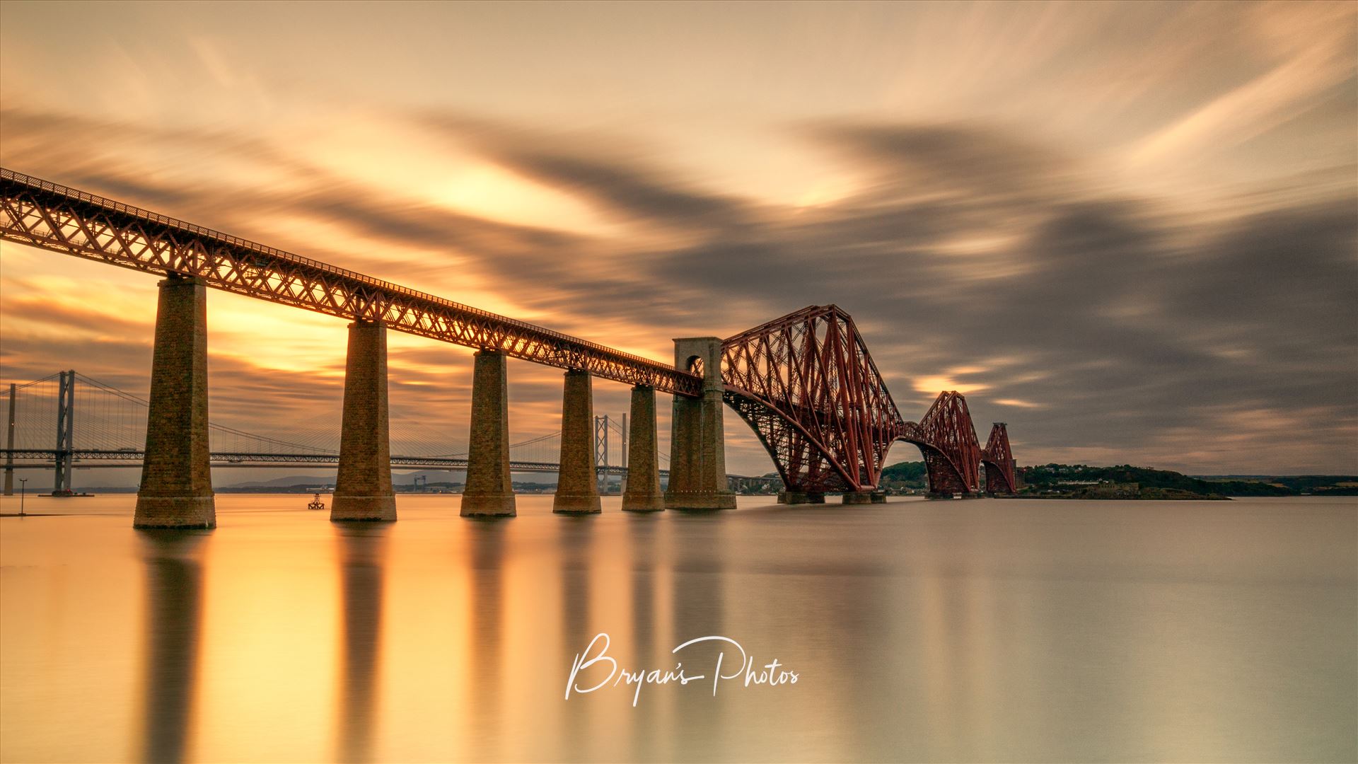 Rail Bridge at Sunset - A photograph of the Forth Rail Bridge taken at sunset from South Queensferry. by Bryans Photos