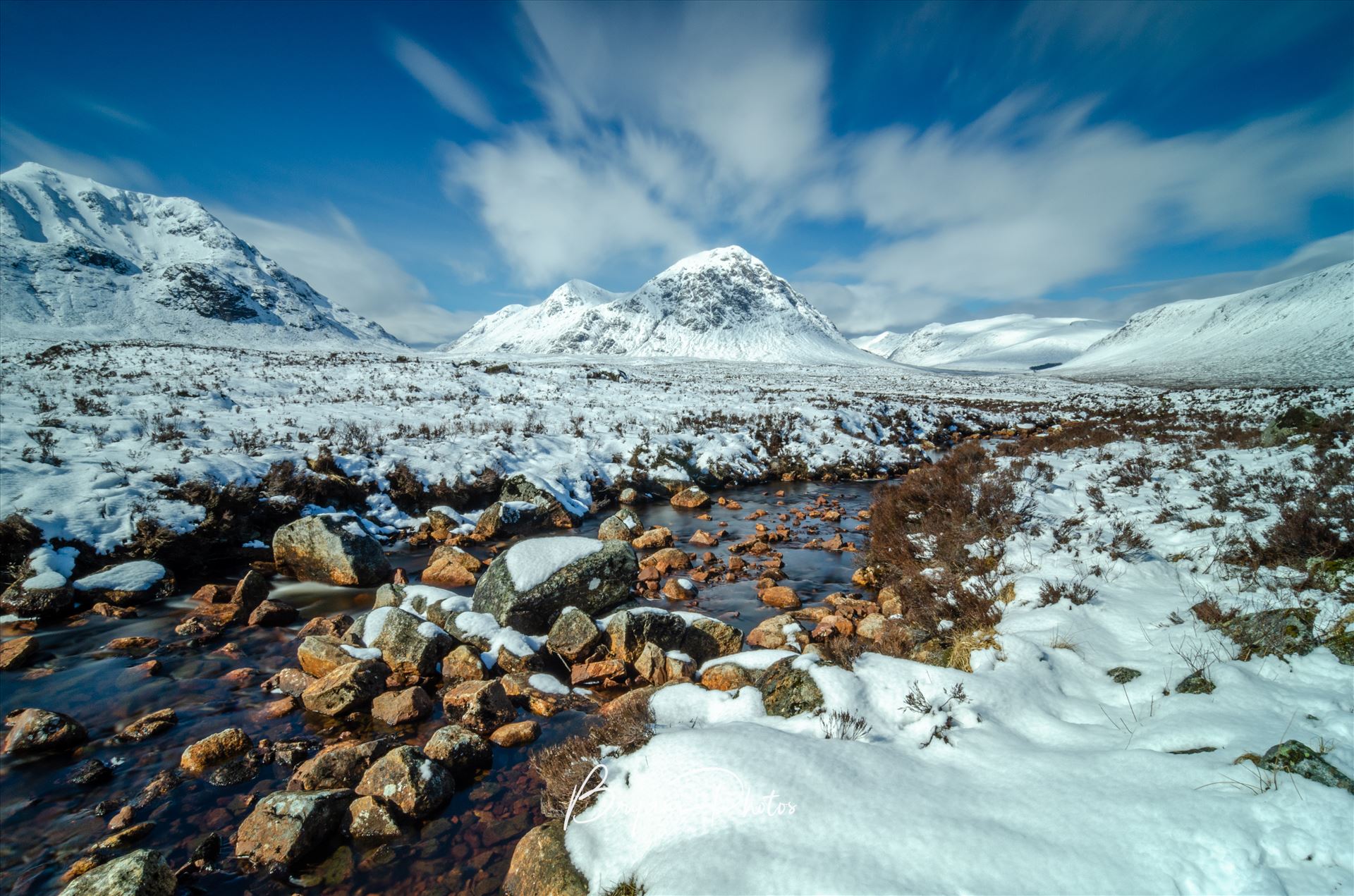 Bauchaille Etive Mor - A long exposure photograph of Glen Etive in the Scottish Highlands. by Bryans Photos