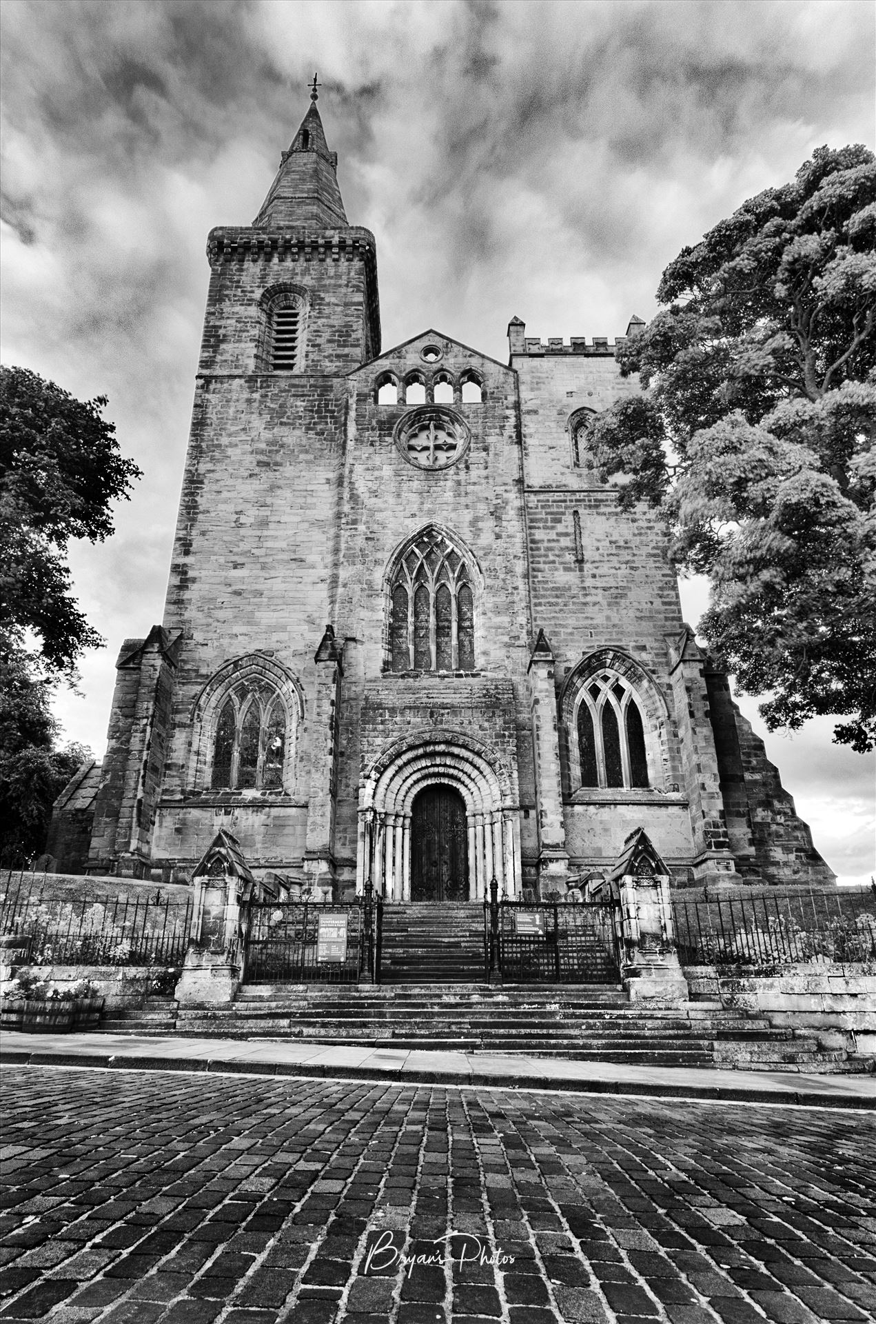 The Abbey - A long exposure photograph of Dunfermline Abbey in black and white taken from Dunfermline Glen by Bryans Photos