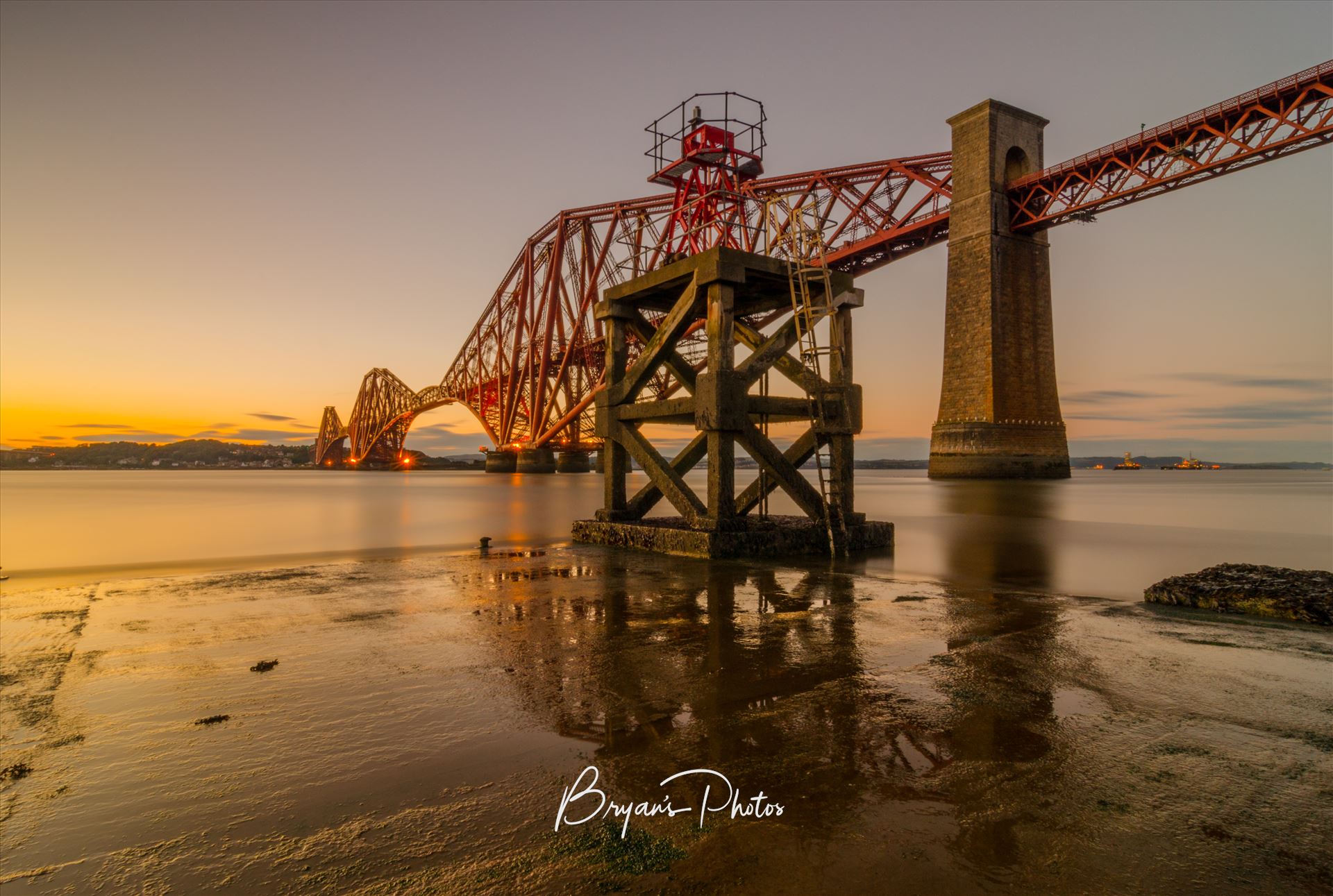 Hawes Pier Sunset - A photograph of the Forth Rail Bridge taken from Hawes Pier at Sunset. by Bryans Photos