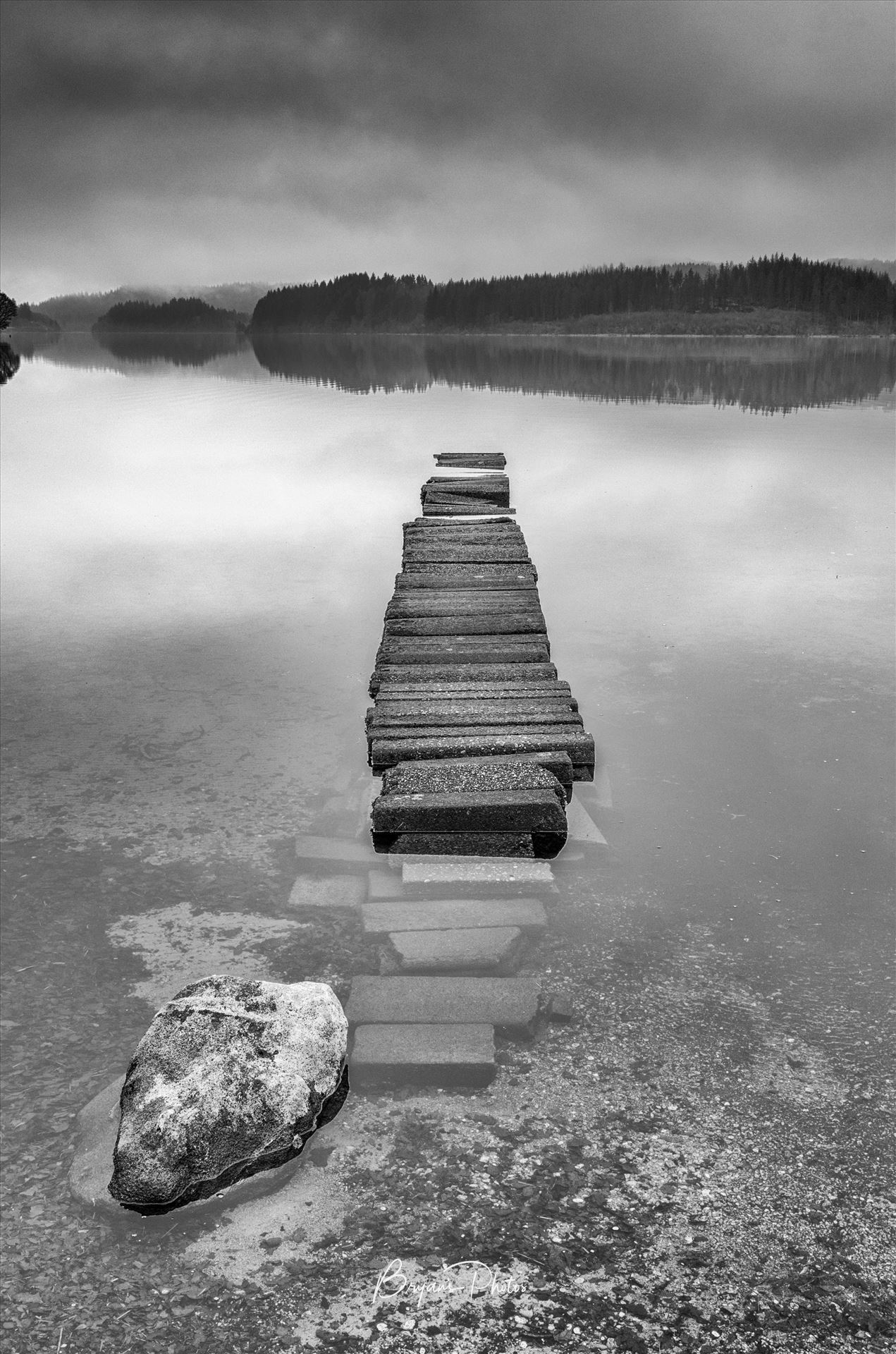 The Loch - A black and white photograph of the Jetty at Kinlochard. by Bryans Photos