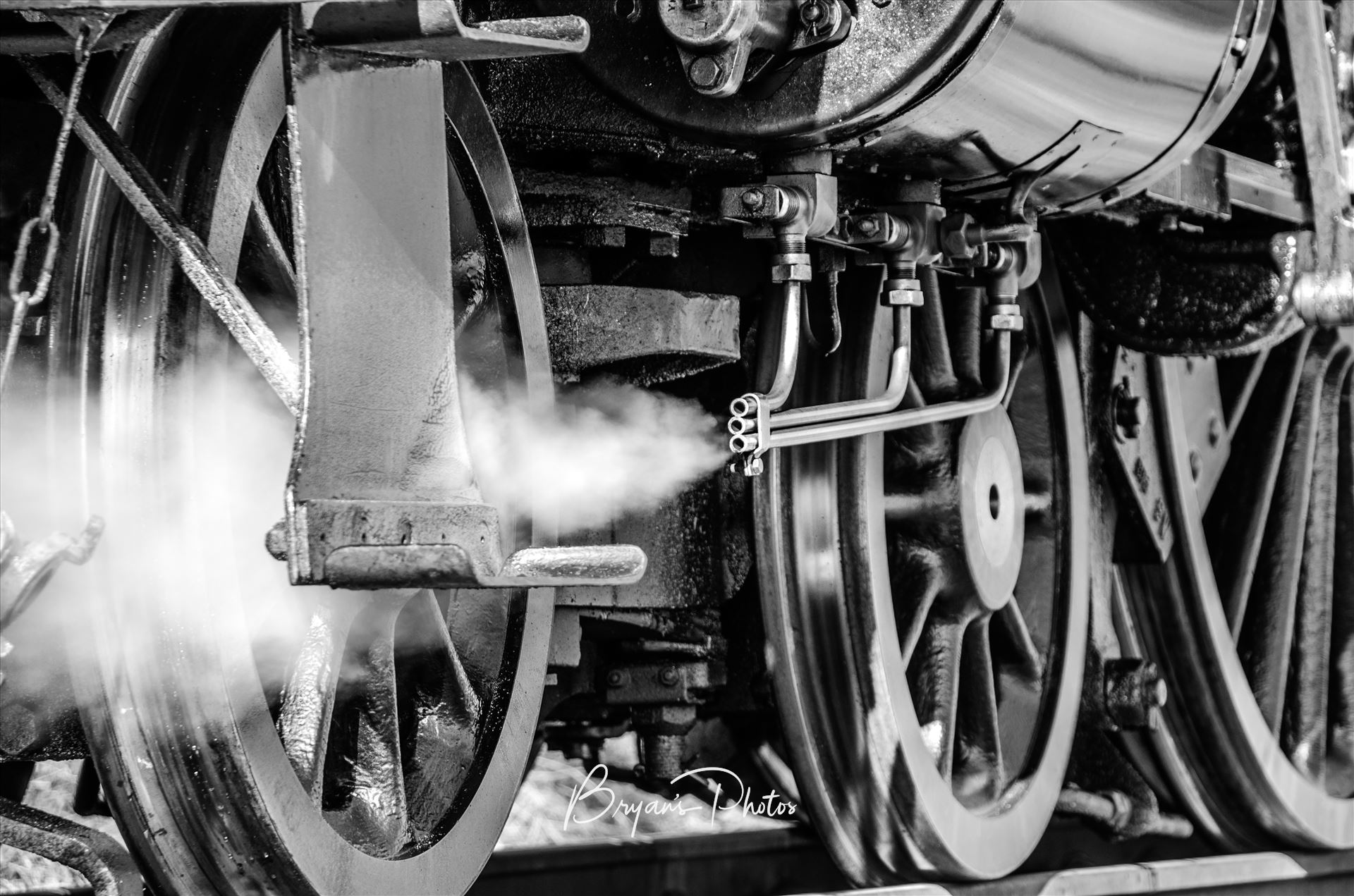 Steam Art - A black and white close up of the Jubilee Class Leander's running gear. by Bryans Photos