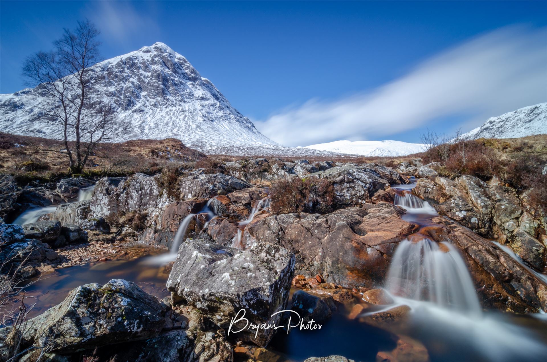 Etive Mor Falls - A long exposure Photograph of Etive Mor, Glen Etive in the Scottish Highlands. by Bryans Photos