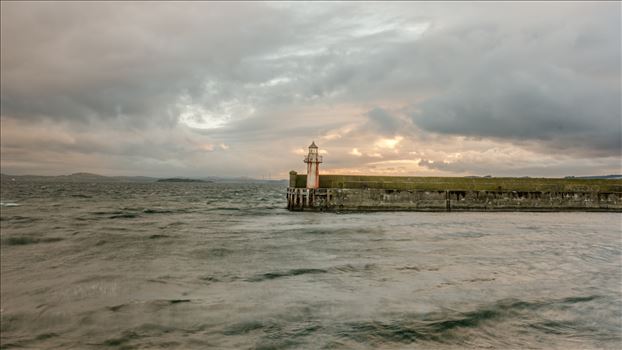 A photograph of the lighthouse at Burntisland Harbour on the Fife coast.