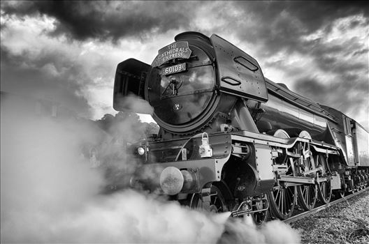 All steamed up - A black and white photograph of the world famous Flying Scotsman passing through Newmills as part of it's tour around Fife and Forth Valley. Not suitable for canvas wrap.