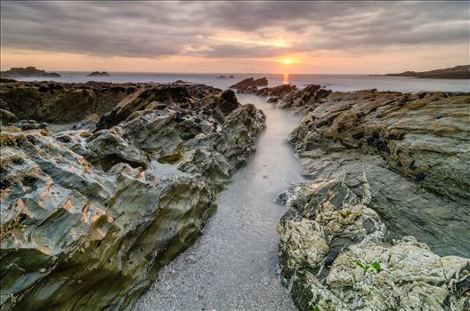 A photograph of Little Fistral beach Newquay taken at sunset.