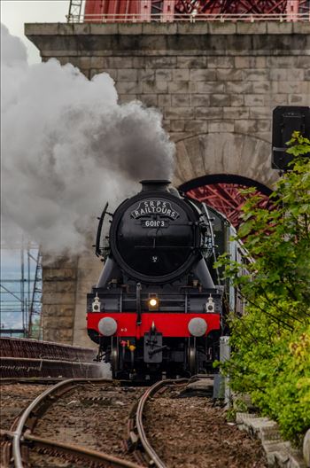 60103 and the Rail Bridge - A portrait photograph of the Flying Scotsman taken as it crossed the Forth Rail Bridge approaching North Queensferry.