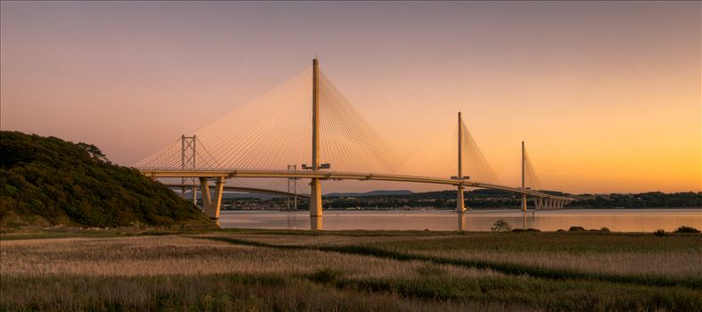 A panoramic photograph of the Queensferry Crossing taken from Fife.