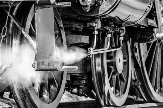 Steam Art - A black and white close up of the Jubilee Class Leander's running gear.