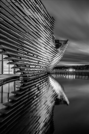 A black and white portrait photograph taken at the V&A museum Dundee.