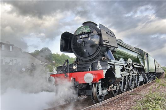 A colour photograph of the world famous Flying Scotsman passing through Newmills as part of it's tour around Fife and Forth Valley