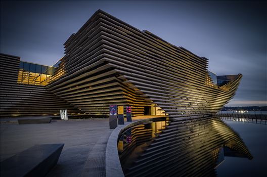 A colour long exposure photograph of the V&A museum Dundee.